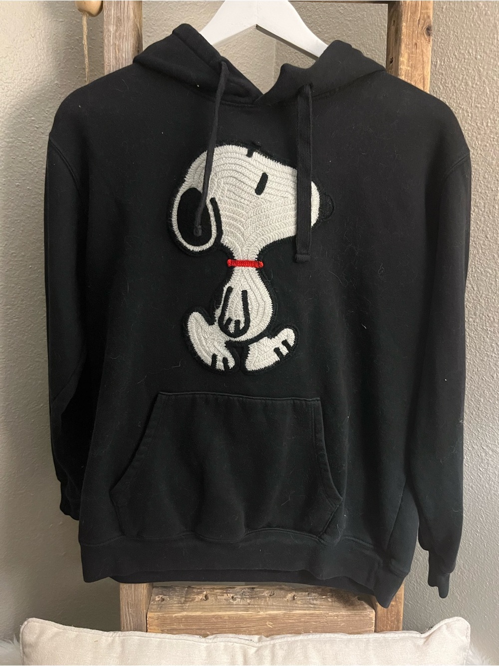 Peanuts Black Crewneck Hoodie with White Snoopy embroidered